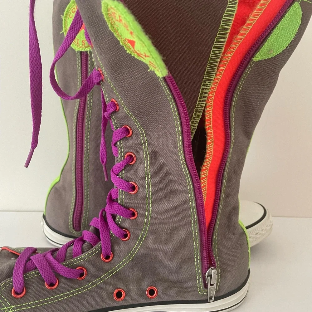 Gray and Green High-Top Sneakers with Purple Laces - Picture 11 of 14
